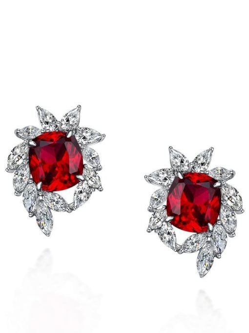Red [e 0625] 925 Sterling Silver High Carbon Diamond Geometric Luxury Stud Earring